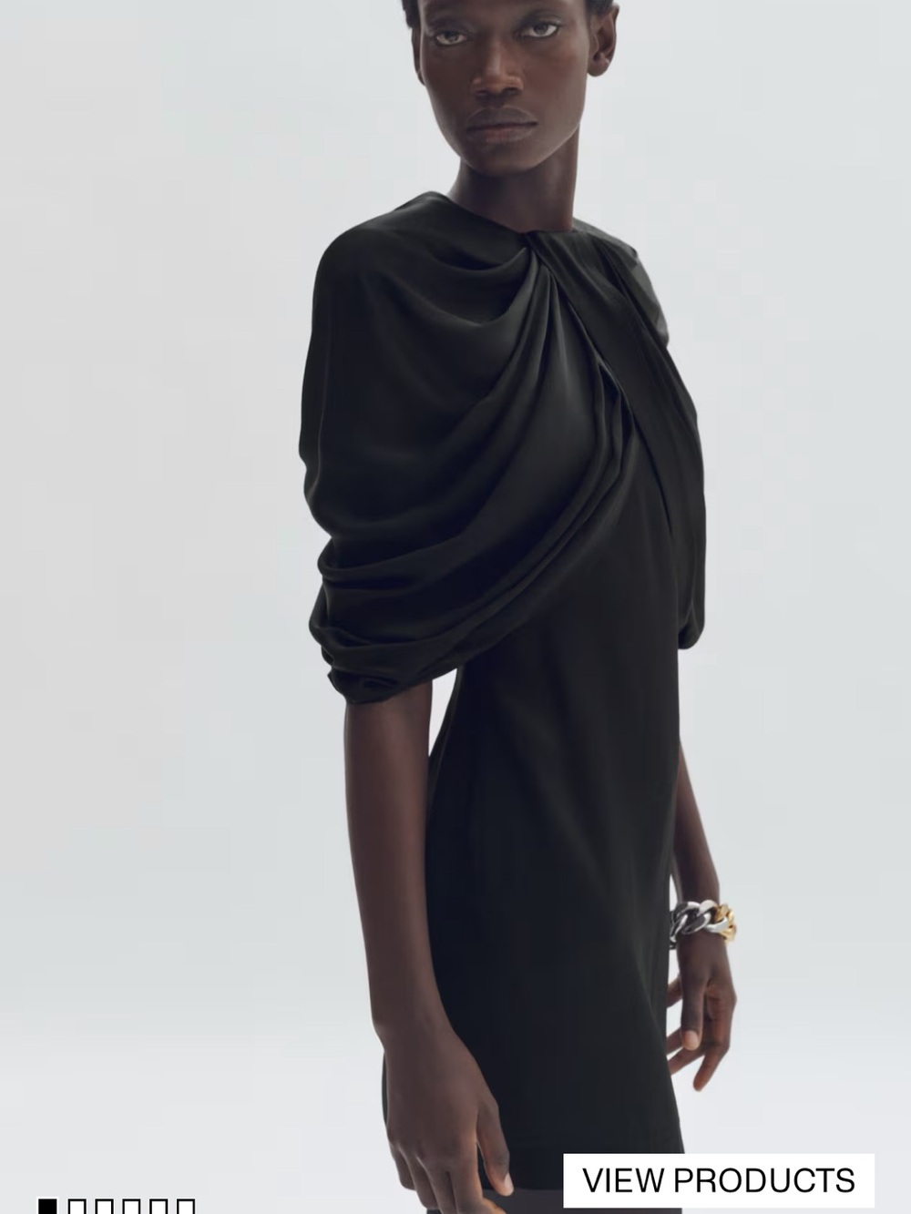 Black Draped Puff-Sleeve Mini Dress